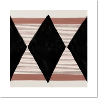 Boho Aesthetic Geometric Pattern in Clay Pink and Black Posters and Art